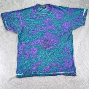Vintage Fruit of the Loom T Shirt Mens Large Purple Blue Tie Dye Single Stitch